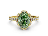 Yellow gold Fancy Green Oval  Halo Diamond Pave Band Ring with Four-Prong Setting_15