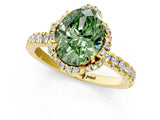 Yellow gold Fancy Green Oval  Halo Diamond Pave Band Ring with Four-Prong Setting_16