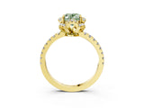 Yellow gold Fancy Green Oval  Halo Diamond Pave Band Ring with Four-Prong Setting_18