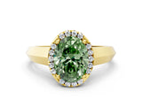 Yellow gold Fancy Green Oval  Halo Diamond Ring with Cathedral Band and Four-Prong Setting_61