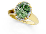 Yellow gold Fancy Green Oval  Halo Diamond Ring with Cathedral Band and Four-Prong Setting_62