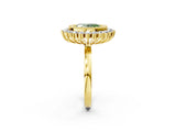 Yellow gold Fancy Green Oval  Halo Diamond Ring with Milgrain Edge and Round Prong Setting_28