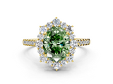 Yellow gold Fancy Green Oval  Halo Diamond Ring with Pavé Band and Prong Setting_37