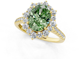 Yellow gold Fancy Green Oval  Halo Diamond Ring with Pavé Band and Prong Setting_38