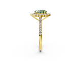Yellow gold Fancy Green Oval  Halo Diamond Ring with Pavé Band and Prong Setting_39