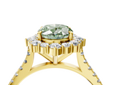 Yellow gold Fancy Green Oval  Halo Diamond Ring with Pavé Band and Prong Setting_41