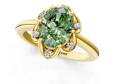 Yellow gold Fancy Green Oval  Halo Diamond Ring with Round Cluster Setting, Solitaire Band, and Four-Prong Setting_47