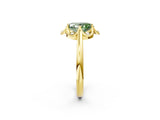 Yellow gold Fancy Green Oval  Halo Diamond Ring with Round Cluster Setting, Solitaire Band, and Four-Prong Setting_48