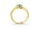 Yellow gold Fancy Green Oval  Halo Diamond Ring with Round Cluster Setting, Solitaire Band, and Four-Prong Setting_49