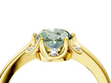 Yellow gold Fancy Green Oval  Halo Diamond Ring with Round Cluster Setting, Solitaire Band, and Four-Prong Setting_50