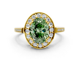 Yellow gold Fancy Green Oval  Halo Diamond Ring with Split Shank and Four-Prong Setting_64