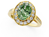 Yellow gold Fancy Green Oval  Halo Diamond Ring with Split Shank and Four-Prong Setting_65