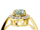 Yellow gold Fancy Green Oval  Halo Diamond Ring with Split Shank and Four-Prong Setting_68