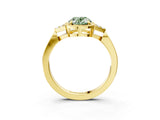 Yellow gold Fancy Green Oval  Halo Diamond Ring with Tapered Band and Four-Prong Setting_10