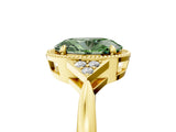 Yellow gold Fancy Green Oval  Halo Diamond Ring with Tapered Band and Four-Prong Setting_12