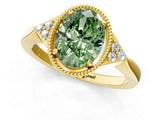 Yellow gold Fancy Green Oval  Halo Diamond Ring with Tapered Band and Four-Prong Setting_8