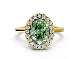 Yellow gold Fancy Green Oval  Halo Diamond Solitaire with Pavé Band and Four-Prong Setting_71