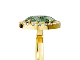Yellow gold Fancy Green Oval  Halo Diamond Solitaire with Pavé Band and Four-Prong Setting_76