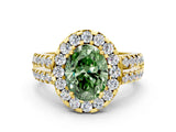 Yellow gold Fancy Green Oval  Halo Diamond Split Shank Engagement Ring with Prong Setting_59