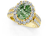 Yellow gold Fancy Green Oval  Halo Diamond Split Shank Engagement Ring with Prong Setting_60