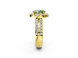 Yellow gold Fancy Green Oval  Halo Diamond Split Shank Engagement Ring with Prong Setting_61