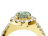 Yellow gold Fancy Green Oval  Halo Diamond Split Shank Engagement Ring with Prong Setting_63