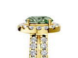 Yellow gold Fancy Green Oval  Halo Diamond Split Shank Engagement Ring with Prong Setting_64
