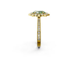 Yellow gold Fancy Green Oval  Halo Milgrain Pave Diamond Ring with Four-Prong Setting 3