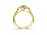 Yellow gold Fancy Green Oval  Halo Milgrain Pave Diamond Ring with Four-Prong Setting 4