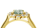 Yellow gold Fancy Green Oval  Halo Milgrain Pave Diamond Ring with Four-Prong Setting 5