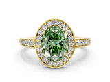 Yellow gold Fancy Green Oval  Halo Pavé Diamond Engagement Ring with Bezel Setting_37