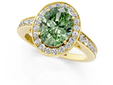 Yellow gold Fancy Green Oval  Halo Pavé Diamond Engagement Ring with Bezel Setting_38