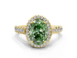 Yellow gold Fancy Green Oval  Halo Pavé Diamond Engagement Ring with Four-Prong Setting_26