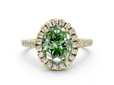 Yellow gold Fancy Green Oval  Halo Pavé Diamond Engagement Ring with Four-Prong Setting_3