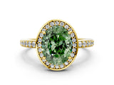 Yellow gold Fancy Green Oval  Halo Pave Band Solitaire Ring with Prong Setting_66