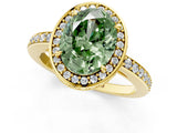 Yellow gold Fancy Green Oval  Halo Pave Band Solitaire Ring with Prong Setting_67