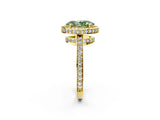 Yellow gold Fancy Green Oval  Halo Pave Band Solitaire Ring with Prong Setting_68