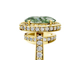 Yellow gold Fancy Green Oval  Halo Pave Band Solitaire Ring with Prong Setting_71
