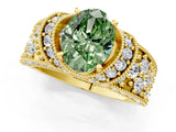Yellow gold Fancy Green Oval  Halo Pave Diamond Engagement Ring with Milgrain Detailing_50