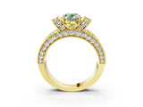 Yellow gold Fancy Green Oval  Halo Pave Diamond Engagement Ring with Milgrain Detailing_52