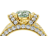 Yellow gold Fancy Green Oval  Halo Pave Diamond Engagement Ring with Milgrain Detailing_53