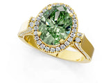 Yellow gold Fancy Green Oval  Halo Pave Split Shank Prong Setting Ring_82