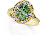 Yellow gold Fancy Green Oval  Halo Round Diamond Milgrain Pave Engagement Ring_4