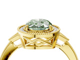 Yellow gold Fancy Green Oval  Halo Round Diamond Milgrain Pave Engagement Ring_7
