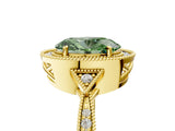 Yellow gold Fancy Green Oval  Halo Round Diamond Milgrain Pave Engagement Ring_8