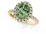 Yellow gold Fancy Green Oval  Halo Round Diamond Pavé Band Four-Prong Ring_4