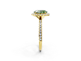 Yellow gold Fancy Green Oval  Halo Round Diamond Pavé Band Four-Prong Ring_5