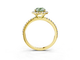 Yellow gold Fancy Green Oval  Halo Round Diamond Pavé Band Four-Prong Ring_6