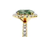 Yellow gold Fancy Green Oval  Halo Round Diamond Pavé Band Four-Prong Ring_8