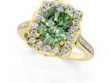 Yellow gold Fancy Green Oval  Halo Round Diamond Pave Band with Four-Prong Setting_40